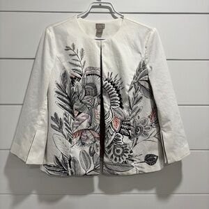 Chico's lined floral print wide 3/4 sleeve open front jacket us size 8/10